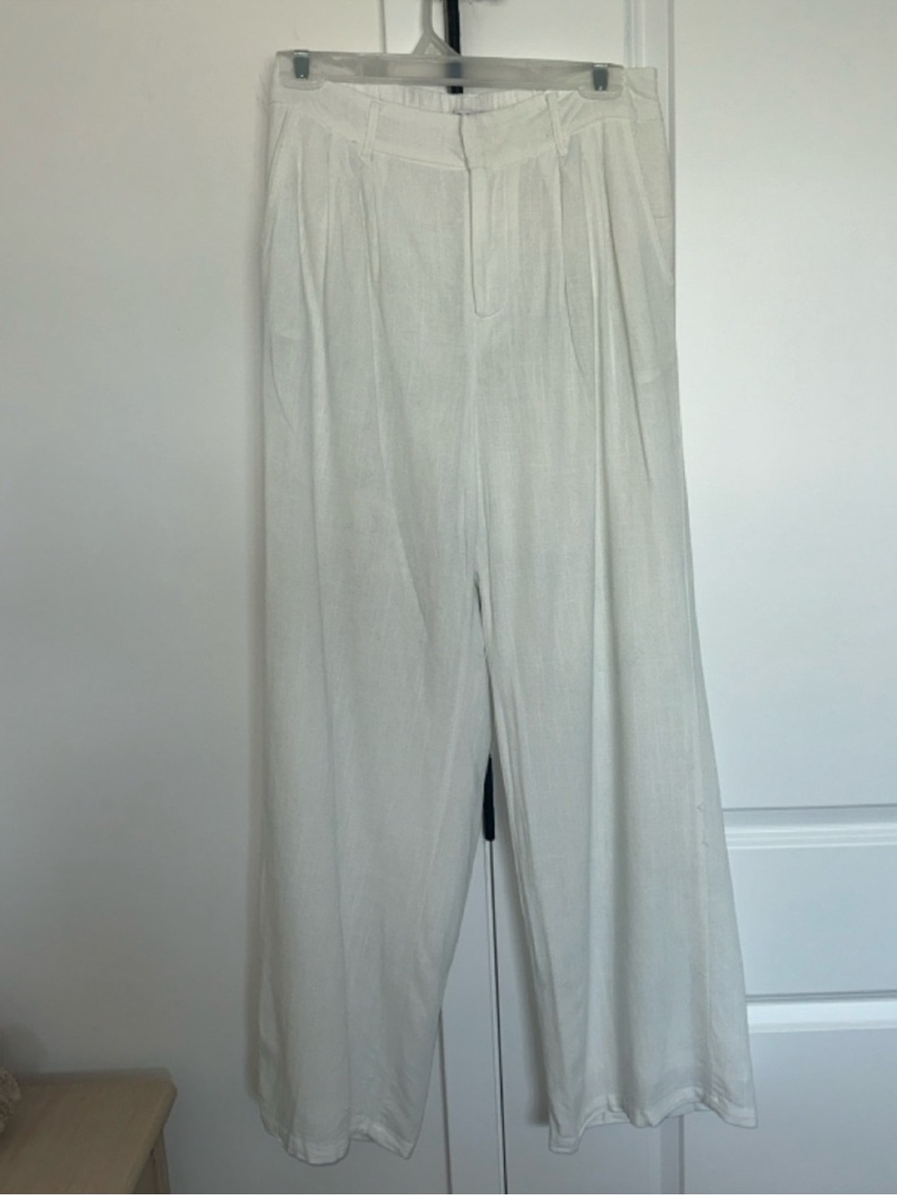 Linen Blend Wide Leg Trousers | Cream | Size M | Coastal Chic Pants - Picture 2 of 6